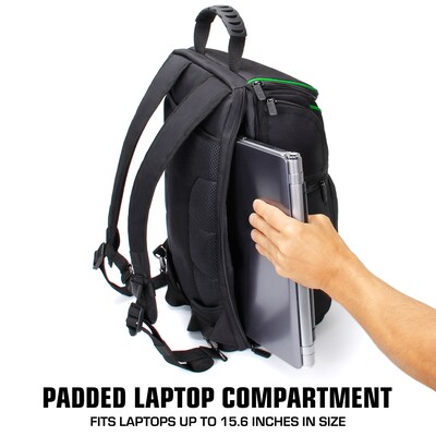 USA GEAR S Series DSLR Camera Backpack with Laptop Compartment, Black and Green (GRSLS17100GNEW)