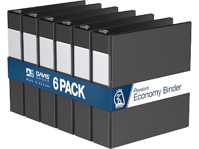 Davis Group Premium Economy 2 3-Ring Non-View Binders, D-Ring, Black, 6/Pack (2304-01-06)