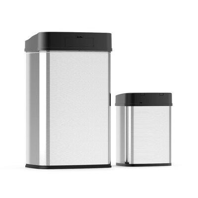 NineStars Stainless Steel Indoor Automatic Sensor Trash Can Set, 13 Gallons & 3.9 Gallons, Silver (C