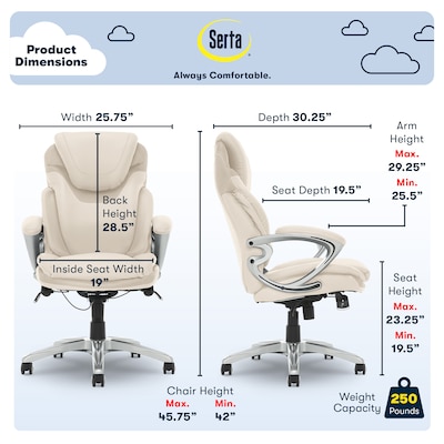 Serta Works Bryce Ergonomic Bonded Leather Swivel Executive Chair, Cream (43807B)