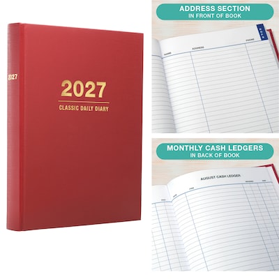2027 Excello Brands Daily Diary Journal 6" x 8" Daily Planner, Paperboard Cover, Red (NRY27-CD68-RD)