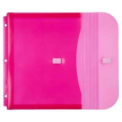 JAM Paper Plastic Binder Pocket, 3-Hole Punched, Pink, 3/Pack (218VB1PIX3)