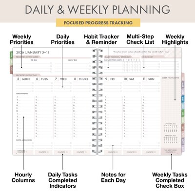2026 Global Printed Products 7" x 9" Weekly & Monthly Planner, Paperboard Cover, Colorful Botanicals (ESPROCY267930)