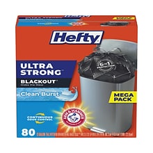 Hefty® Ultra Strong BlackOut Tall-Kitchen Drawstring Bags, 13 gal, 0.9 mil, 23.75 x 24.88, Black,
