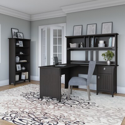 Bush Furniture Salinas 60"W L Shaped Desk with Hutch and 5 Shelf Bookcase, Vintage Black (SAL006VB)