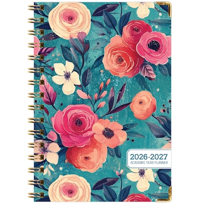 2026-2027 Excello Brands 8" x 5.5" Academic Weekly & Monthly Planner, Paperboard Cover, Teal Floral (FSHN-AY26-58-17)