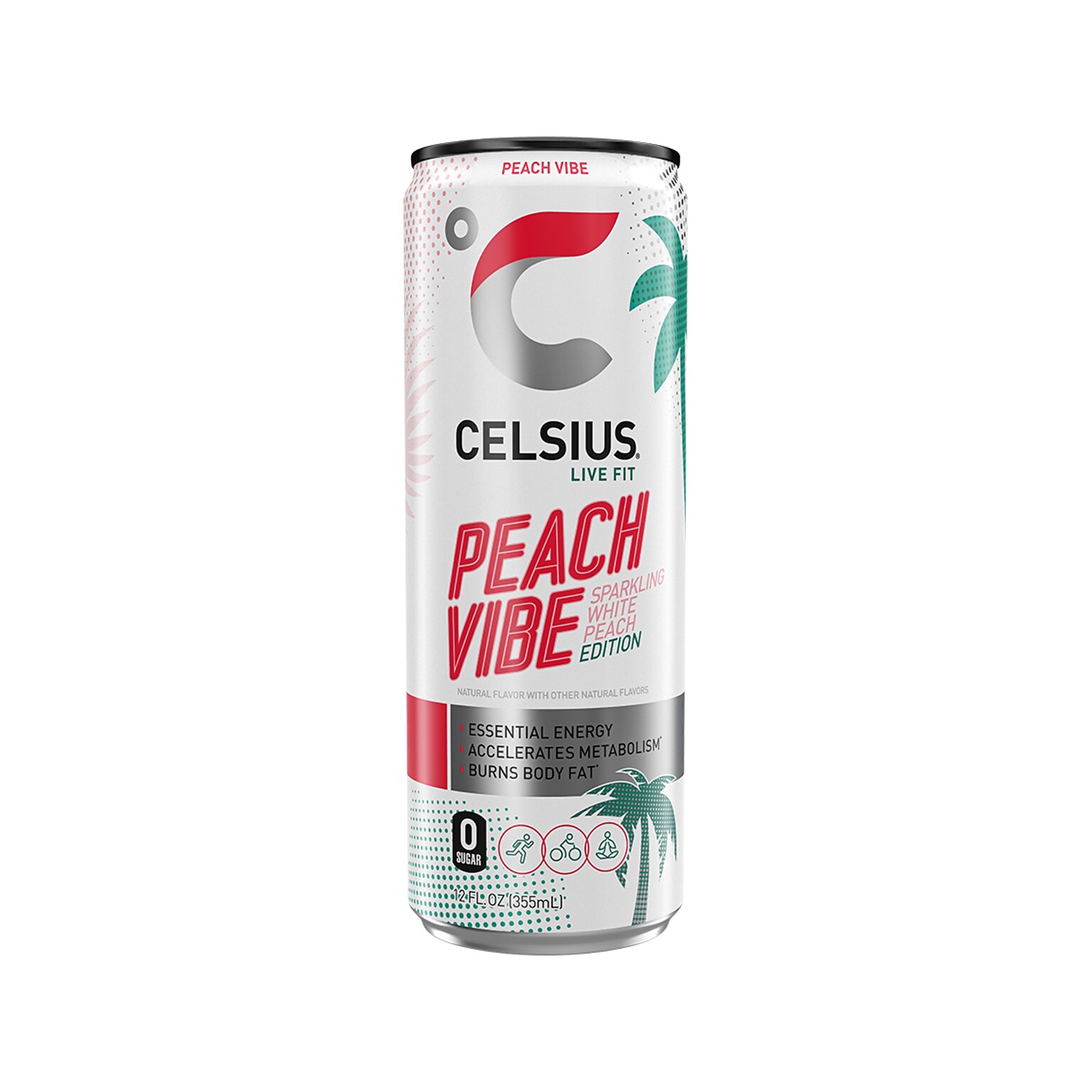 Celsius Sugar-Free Peach Vibe Sparkling Energy Drink, 12 fl. oz., 12 Cans/Carton (01043)