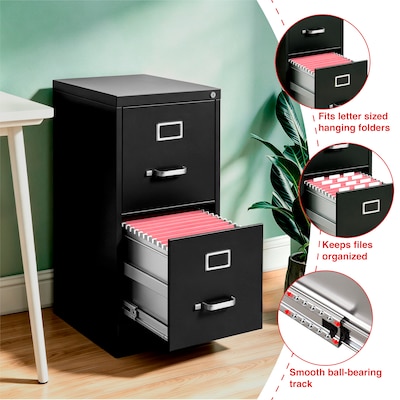 Quill Brand® 2-Drawer Vertical File Cabinet, Locking, Letter, Black, 22"D (22335D)