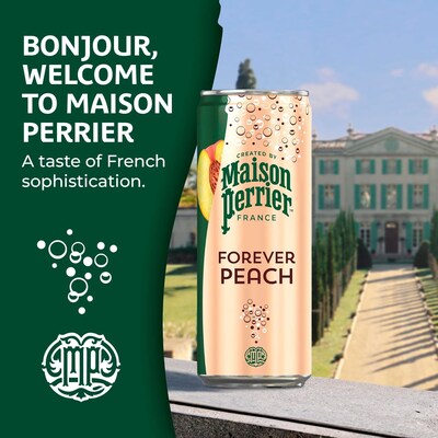 Perrier Flavored Peach Sparkling Mineral Water, 11.15 oz., 8 Cans/Pack (12350540)