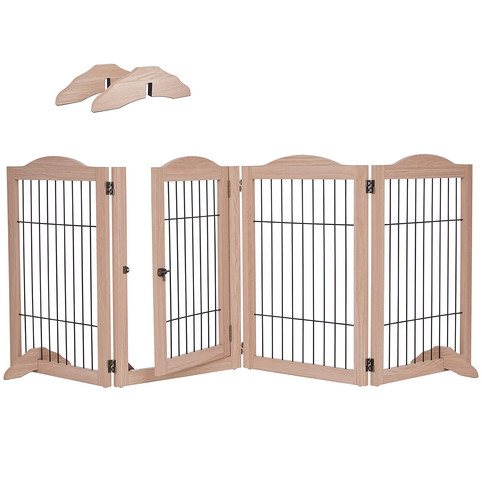 Arf Pets Freestanding 360° Foldable Dog Gate, 4-Panel Extension, 80W x 31.5H, Walnut (APDGWM4P)
