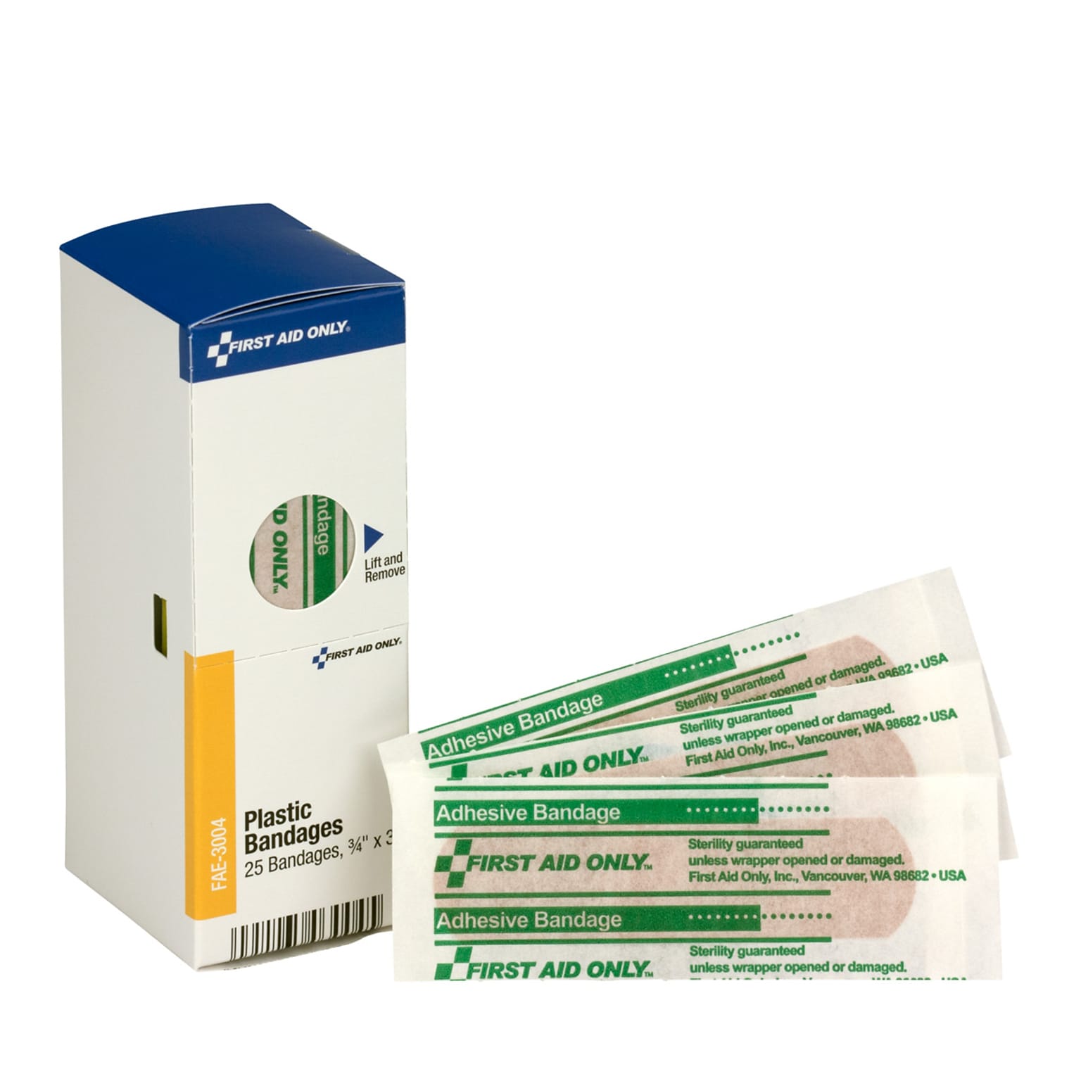 SmartCompliance 0.75 x 3 Plastic Adhesive Bandages, 25/Box (FAE-3004)