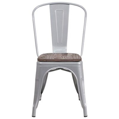 Flash Furniture Luke Contemporary Metal/Wood Stackable Dining Chair, Silver, 4/Pack (4CH31230SILW)
