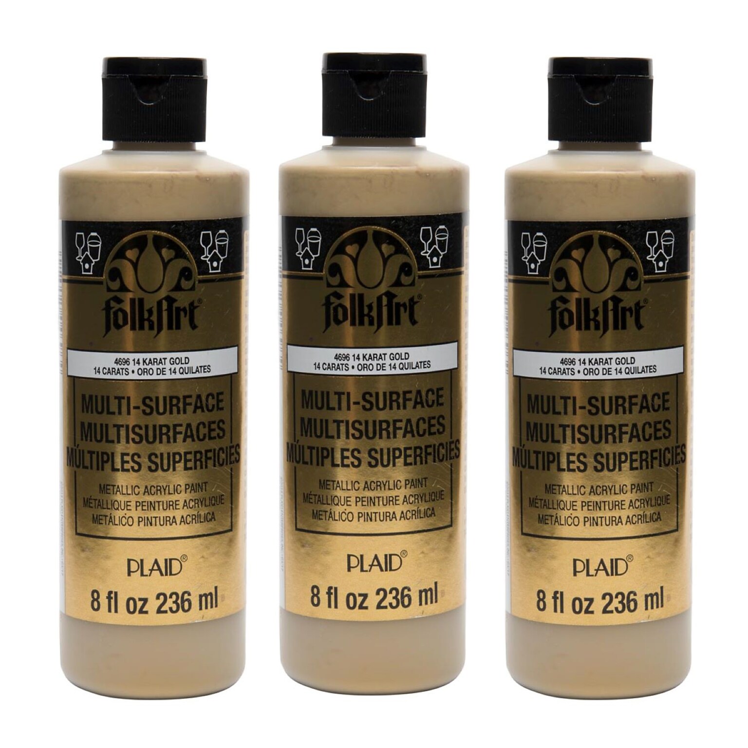 FolkArt Acrylic Paint Metallic, 8oz., 14k Gold, 3/Pack(FLK4696-3)