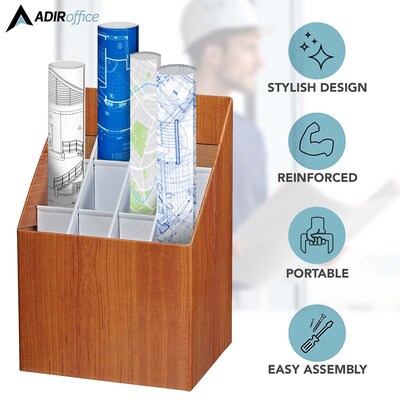 AdirOffice 12-Slot Roll File Box, Walnut, 22"H x 15"W x 12"D, Walnut, 2/Pack (627-2PK)