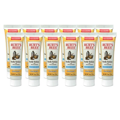 Burts Bees Milk & Honey Lotion, 1 oz Bottle, 12 Bottles/Bag, 6 Bags/Carton