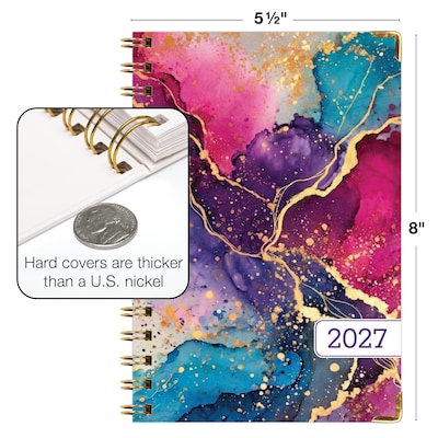 2027 Excello Brands 6" x 8" Weekly & Monthly Standard Planner, Paperboard Cover, Rainbow Gold Marble (FSHN-CY27-58-36)