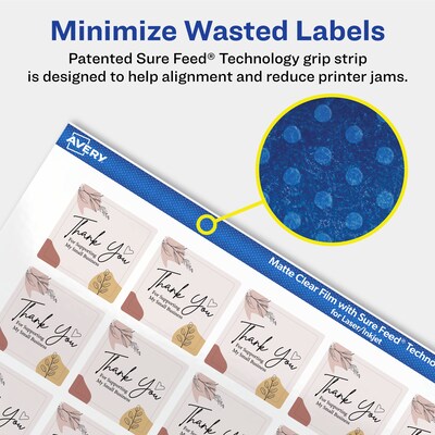 Avery Laser/Inkjet Multipurpose Square Labels, 1" x 1", Clear, 480 Labels/Pack (94103)