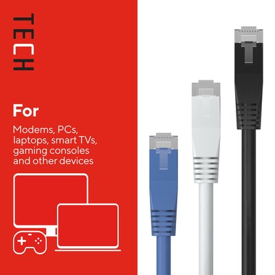Staples TECH 25 ft. Cat-6 Ethernet Cable, Male to Male, Assorted Colors, 3/Pack (ST62460)