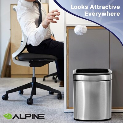 Alpine Industries Stainless Steel Indoor Trash Can with Liner, 2.6 Gallon, Silver (470-10L)