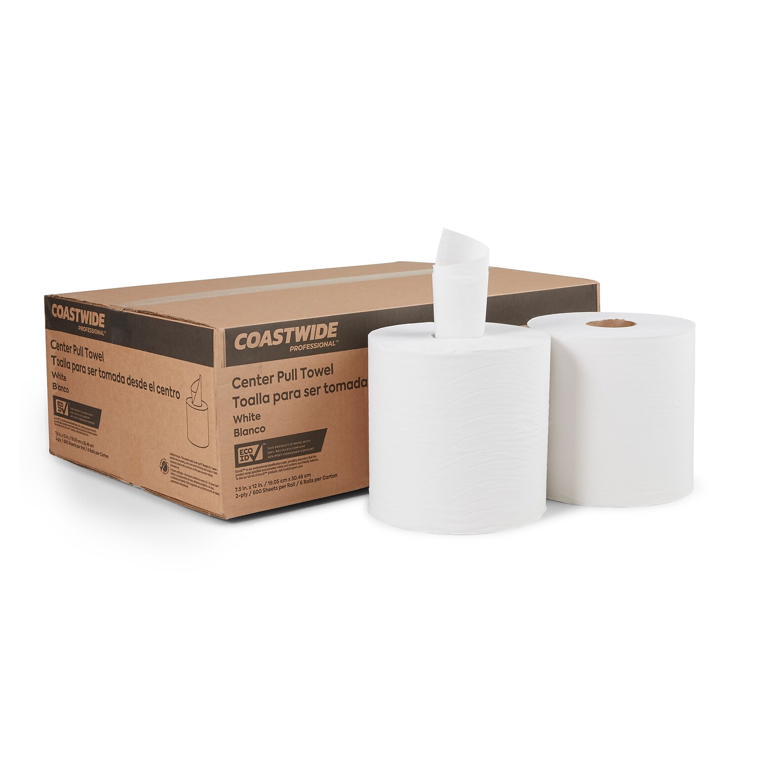 Coastwide Professional™ Recycled Centerpull Paper Towels, 2-ply, 600 Sheets/Roll, 6 Rolls/Pack (CW26509)