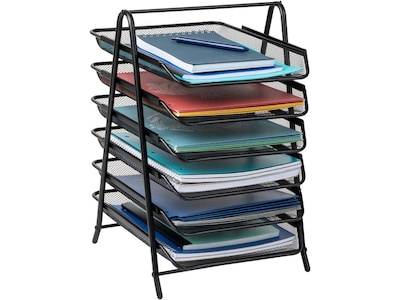 Mind Reader 6-Tier Stackable Paper Desk Tray Organizer, Metal, Black (6TPAPER-BLK)