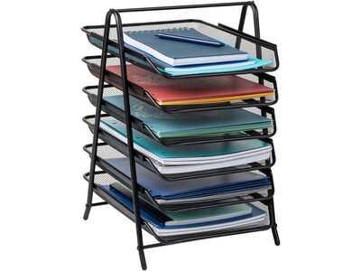 Mind Reader 6-Tier Stackable Paper Desk Tray Organizer, Metal, Black (6TPAPER-BLK)