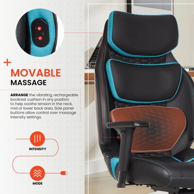 Sharper Image Algrove Comfort-X Ergonomic Swivel Executive Massage Chair, Black/Blue (60117-BLKBLU)