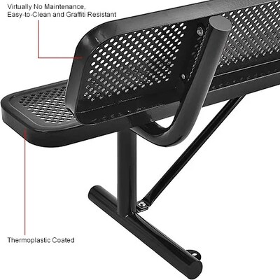 Global Industrial 6' Outdoor Steel Picnic Bench w/ Backrest, Perforated Metal, Black (694557BK)