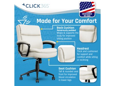 Click365 Transform 2.0 Ergonomic Bonded Leather Swivel Desk Chair, White (CCHR10007C)
