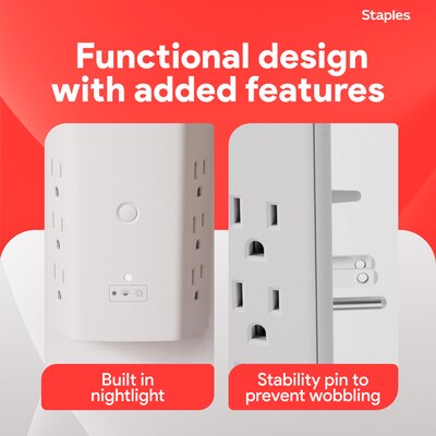 Staples TECH 6-Outlet 3-USB Port Surge Protector, 1200 Joules, White (ST62778)