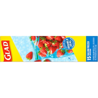 Glad Zipper Freezer Bags, Gallon, 15 Bags/Box (57034)
