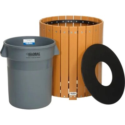 Global Industrial Recycled Plastic Round Trash Can w/ Liner, 32 Gallon, Cedar (641323CD)