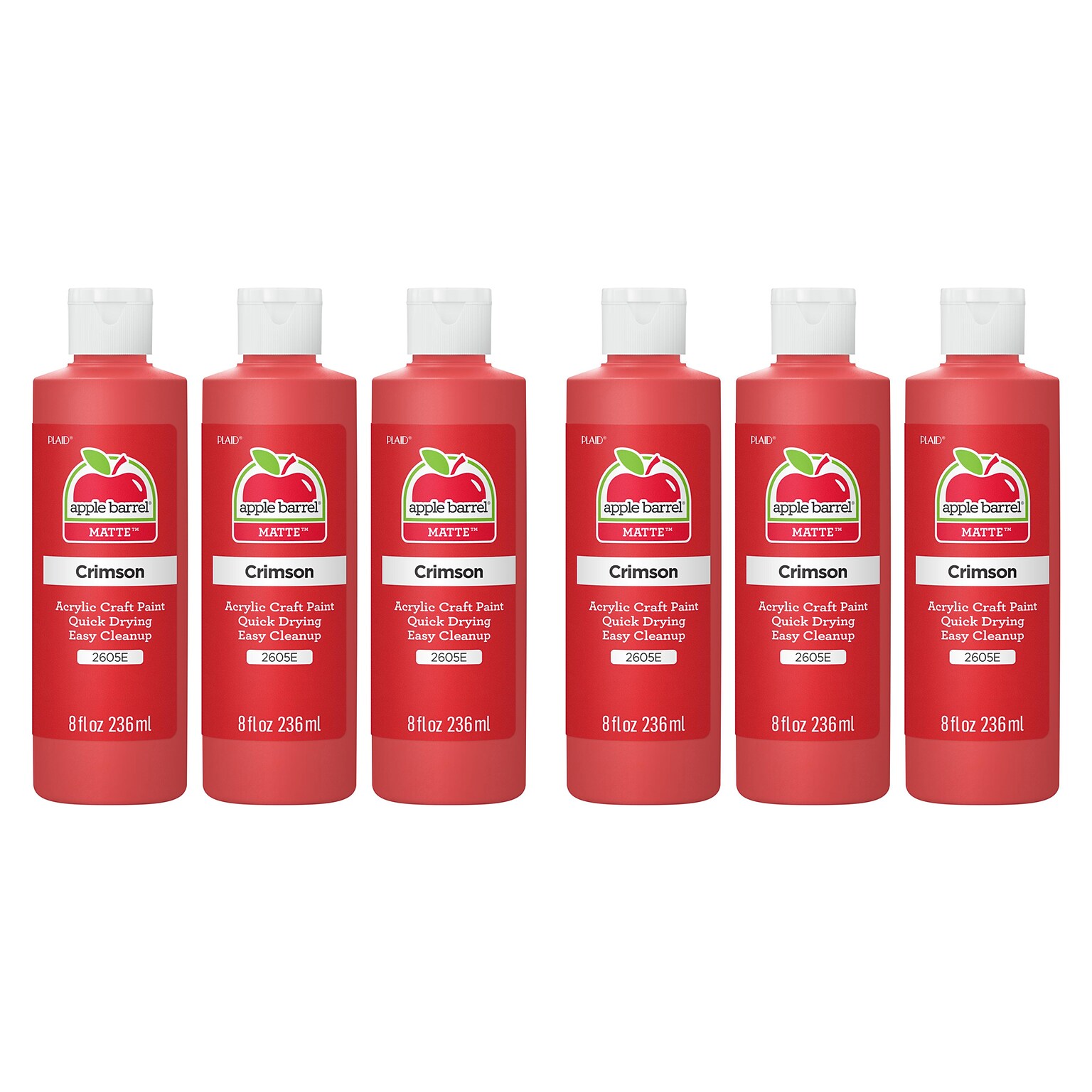 Apple Barrel Acrylic Paint Matte, 8oz., Crimson, 6/Pack (APP2605E-6)