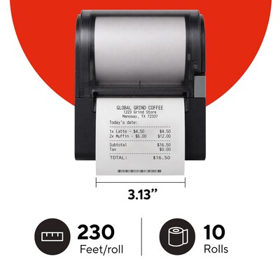 Staples Thermal Cash Register/POS Rolls, 3 1/8 x 230, BPA Free, 10/Pack (28386/452170)