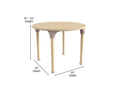 Flash Furniture Bright Beginnings Hercules 33" Round Table, Height Adjustable, Beech (MK-ME088021-GG)