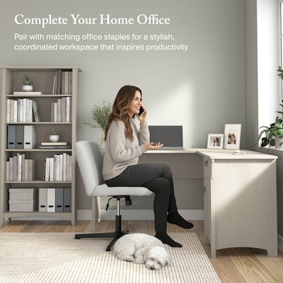 Bush Furniture Salinas 60"W L Shaped Desk with Storage, Antique White (SAD160AW-03)