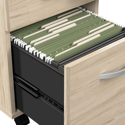 Bush Business Furniture Arrive 72"W Reception Desk with Shelf and Mobile File Cabinet, Natural Elm (ARV005NE)