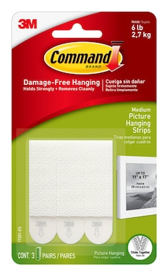 Command Medium Picture Hanging Strips, White, 3 Sets of Strips/Pack (17201-ES)