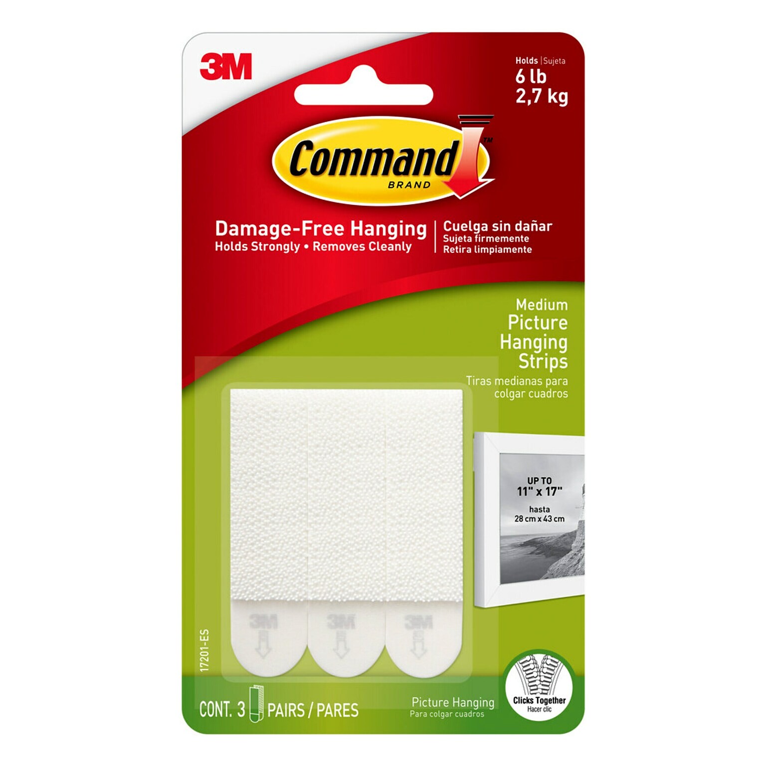 Command Medium Hanging Strips, 6 lb., White, 3/Pack (17201-ES)