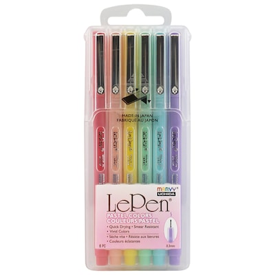 Marvy Uchida LePen Felt Pen, Micro Fine Point, 0.3mm, Assorted Pastel Inks, 6 Pens/Pack, 2 Packs/Bundle (UCH43006P-2)
