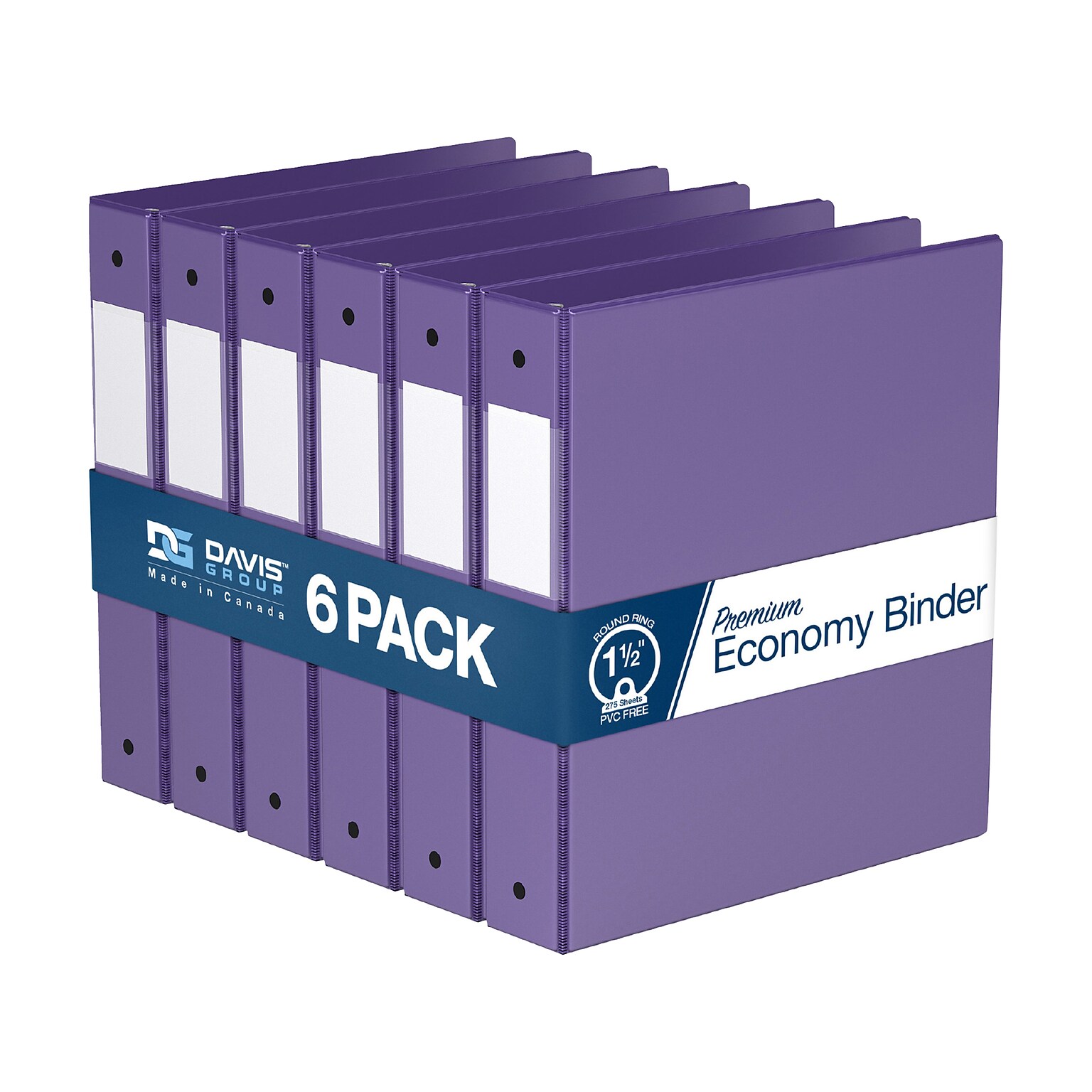 Davis Group Premium Economy 1 1/2 3-Ring Non-View Binders, Purple, 6/Pack (2312-69-06)