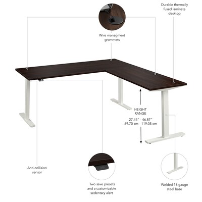 Bush Business Furniture Move 60 Series 72"W L Shaped Adjustable Standing Desk, Black Walnut (M6SL7278BWWK)