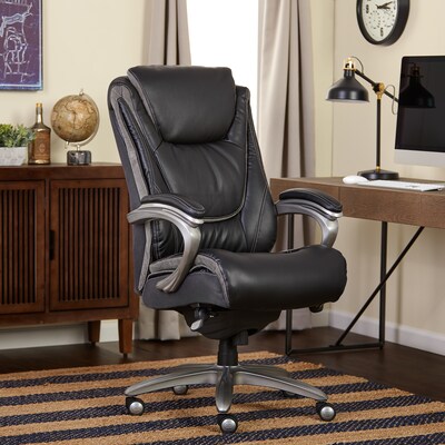 Serta Big & Tall Ergonomic Bonded Leather Swivel Executive Chair, Black/Silver (44951)