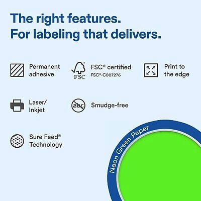 Avery Laser/Inkjet Multipurpose Labels, 5-7/8 x 4, Neon Green, 120 Labels/Box (19479370806)