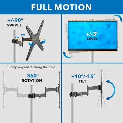Mount-It! Full Motion TV Pole Mount for 32" to 55" TVs, Holds up to 55 lbs. Max., Black (MI-391XL)