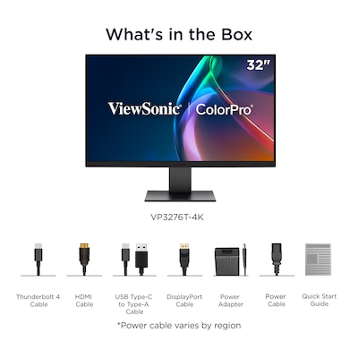 ViewSonic ColorPro 32" 4K Ultra HD 60Hz LCD Monitor, HDR400, Height Adjustable, Universal Docking Station, Black (VP3276T-4K)