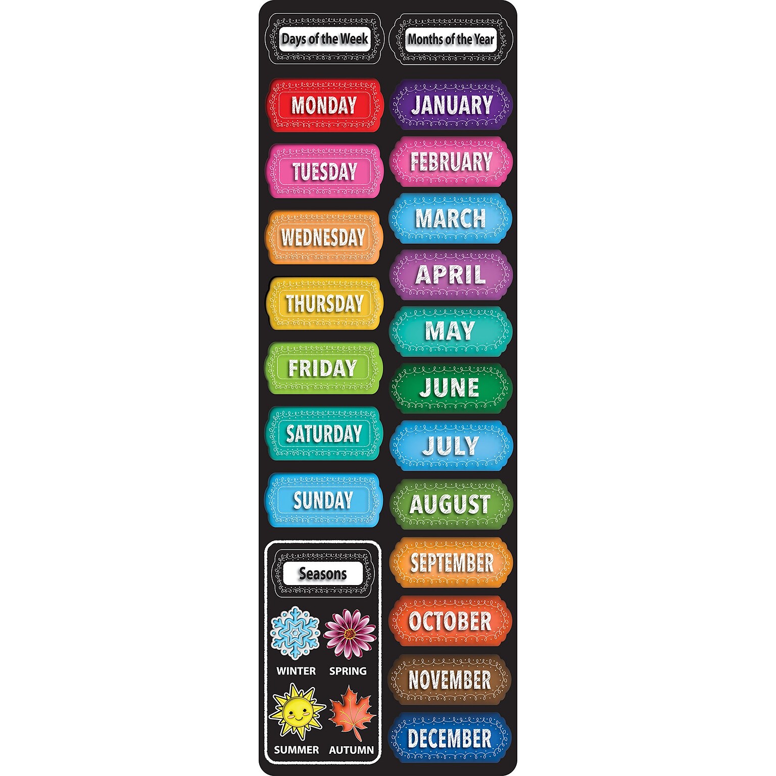 Ashley Productions Smart Poly, The Original Fun Mat, Mat Runner, 15.5 x 47, Days, Months, Seasons, Chalk (ASH91401)