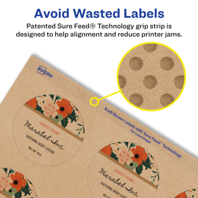 Avery Laser/Inkjet Round Multipurpose Labels, 2" Dia., Kraft Brown, 1200 Labels/Box (94501)