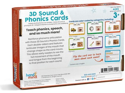 hand2mind 3D Sound and Phonics Flash Cards, 47/Pack (94474)