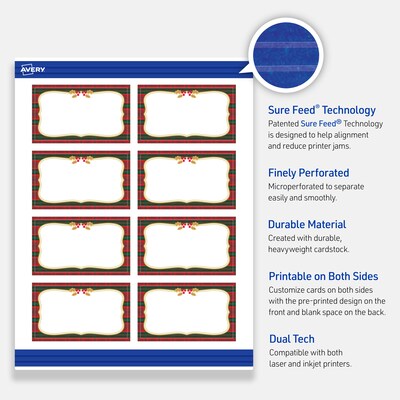 Avery Gold-Red-Green Plaid Matte Blank Card, White, 80/Pack (S00-FEX)